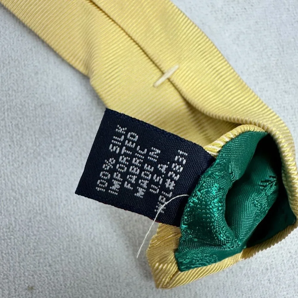 Tommy Hilfiger Yellow Blue Striped 100 Percent Silk Tie Mens Neckwear
